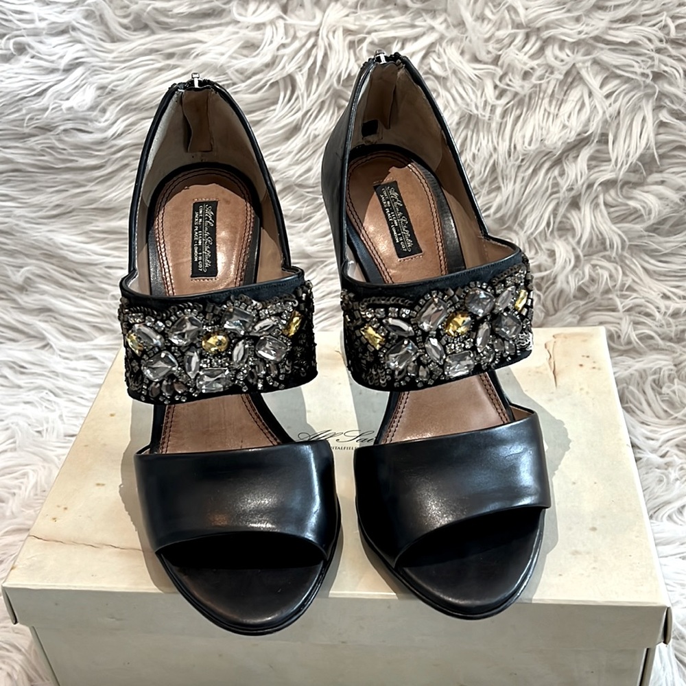 All Saints black leather/jewelled shoes